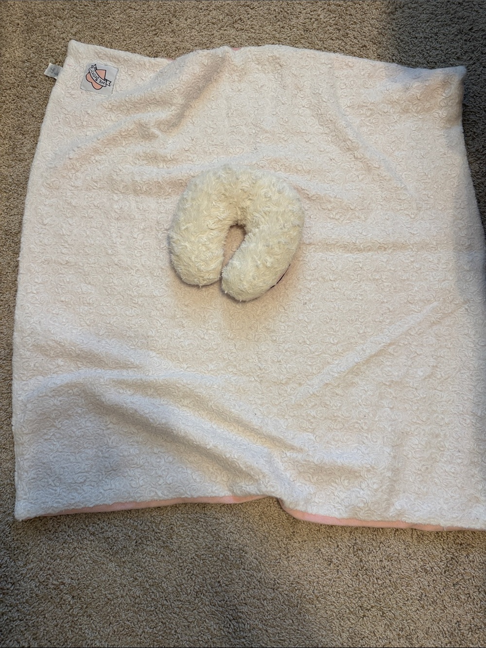 Betsey Johnson Cream Plush Blanket with Soft Neck Pillow
